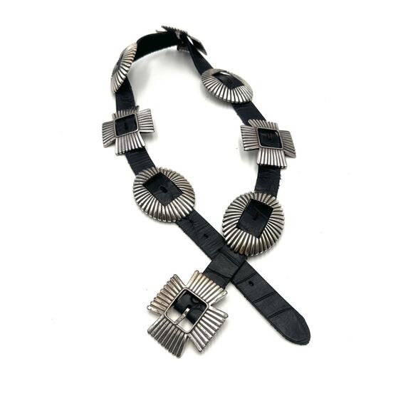 VINTAGE 1993 - Navajo Silver & black Leather Concho unisex Belt main image 11